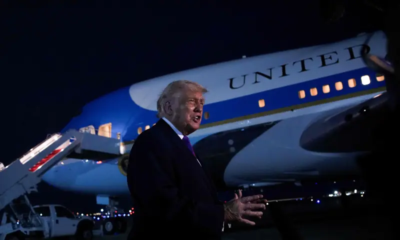US President Donald Trump speaks to the press after landing on Air Force One on March 12, 2026 at Joint Base Andrews, Maryland. &mdash; AFP