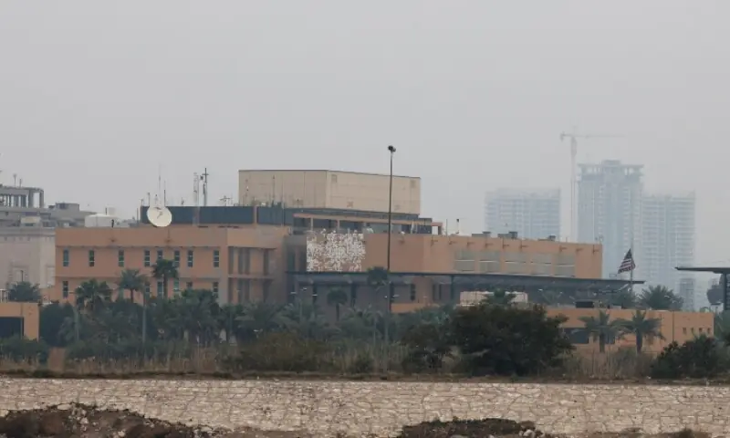 A general view of the US Embassy, after Iraqi security sources said the embassy was hit in a missile attack, in Baghdad, Iraq, March 14, 2026. —Reuters