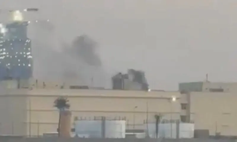 Smoke rises from the US embassy building, after Iraqi security sources said the embassy was hit in a missile attack, in Baghdad, Iraq March 14, 2026 in this screen grab obtained from a social media video. &mdash;AFP