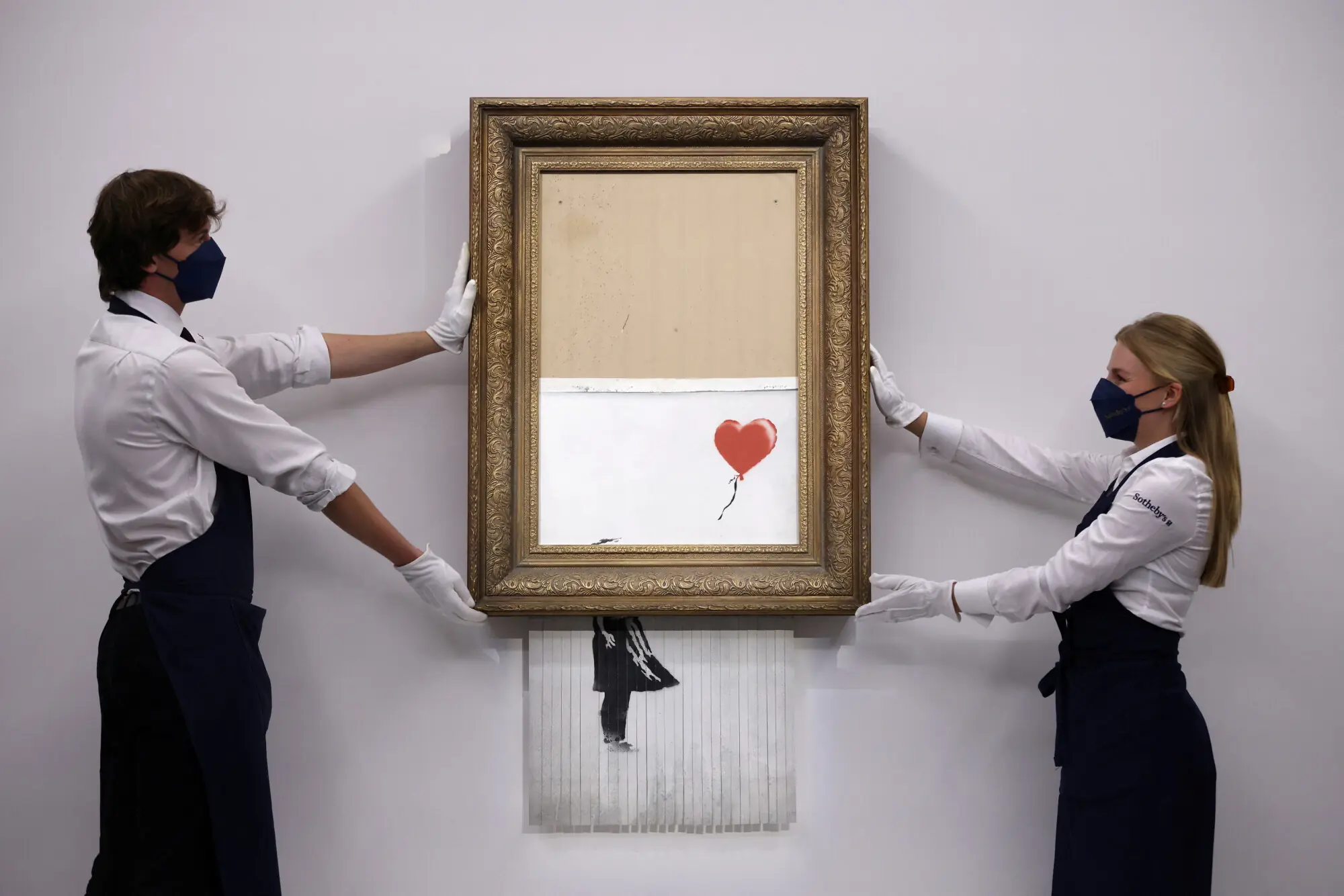 Banksy&rsquo;s &lsquo;Girl with Balloon&rsquo; shredded soon after it was sold at an auction in 2018. Photo: Reuters