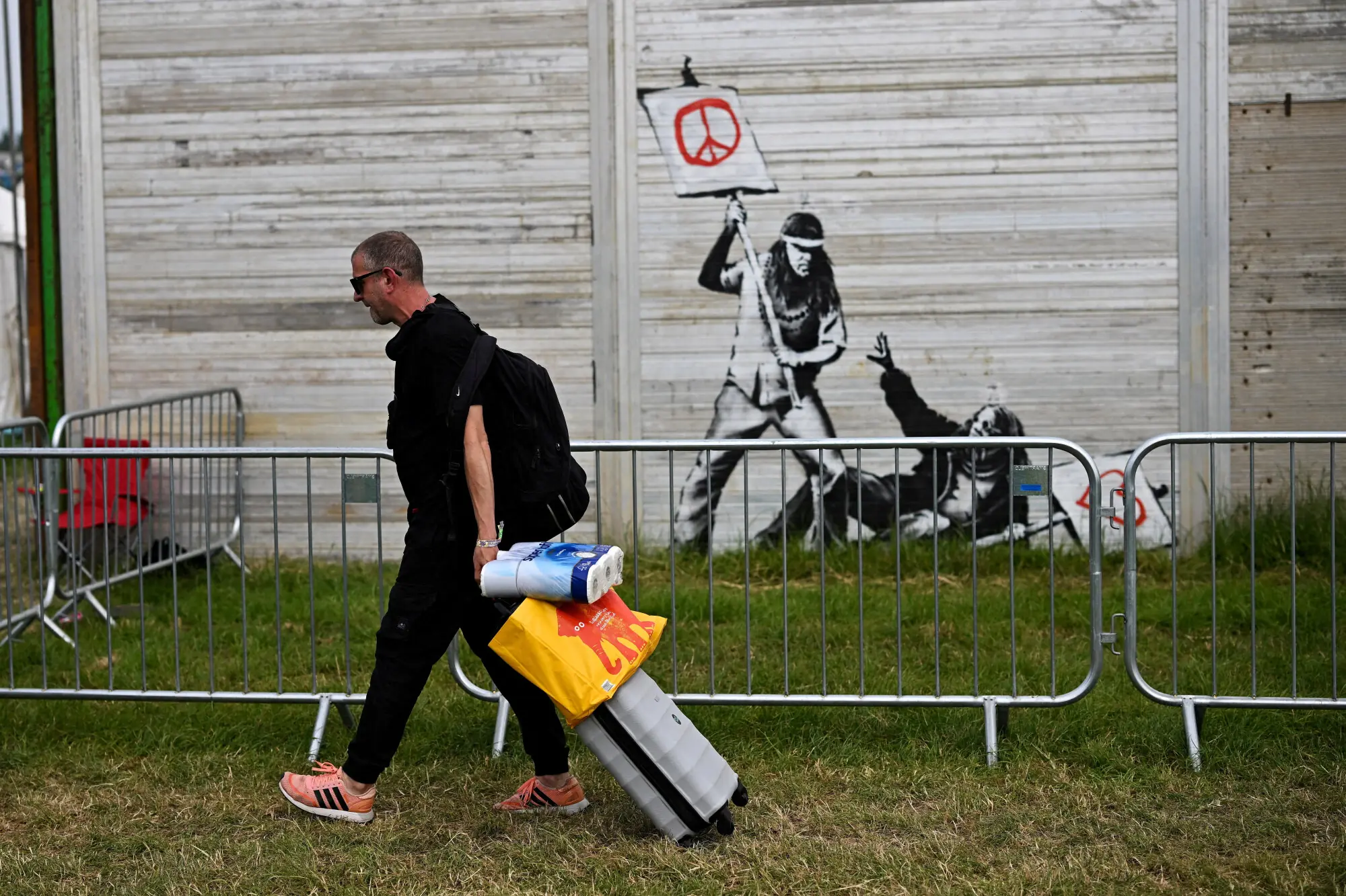 Artwork attributed to Banksy at the Glastonbury Festival. Photo: Reuters