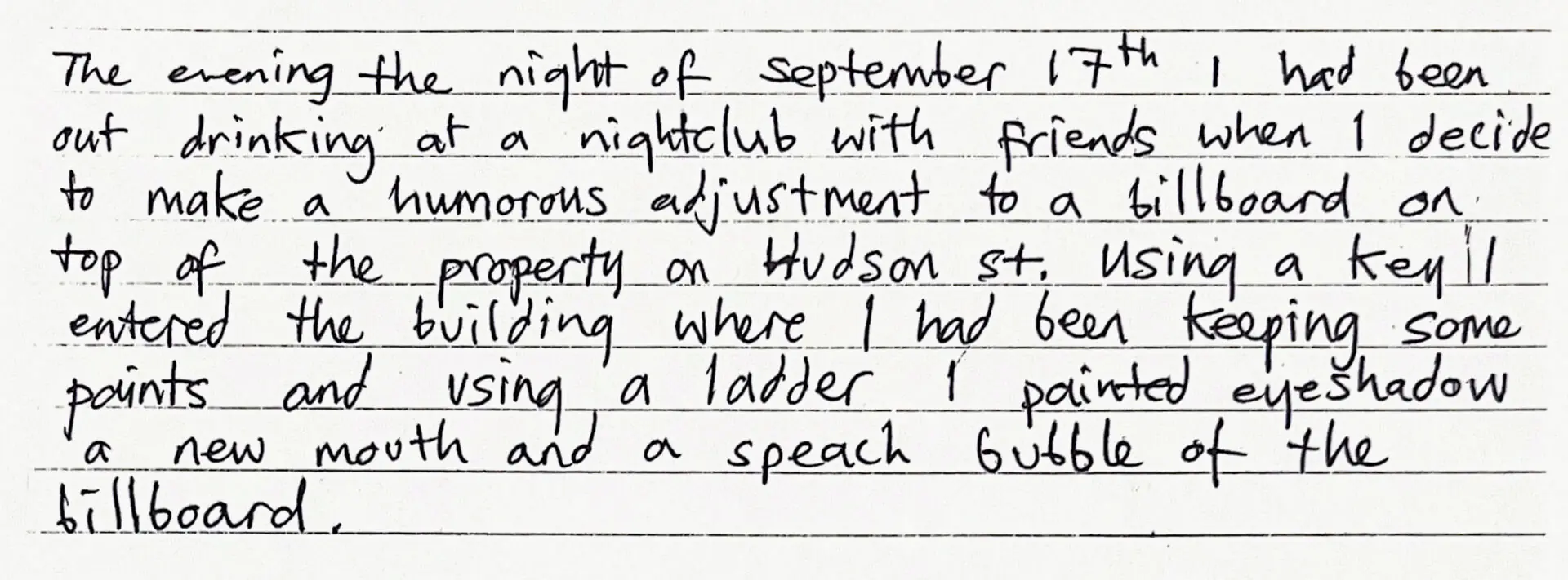  Part of Banksy&rsquo;s handwritten confession. Photo: Reuters 