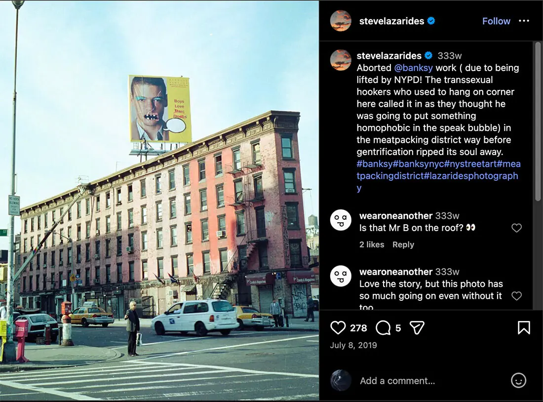  Banksy&rsquo;s unfinished artwork on the roof of 675 Hudson Street in Manhattan. Photo: Steven Lazarides/Instagram 