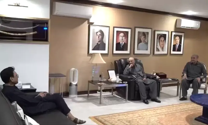 President Asif Ali Zardari meets with Interior Minister Mohsin Naqvi and MQM-P Convener Khalid Maqbool Siddiqui in Karachi on March 15, 2026. &mdash; X/presofpakistan