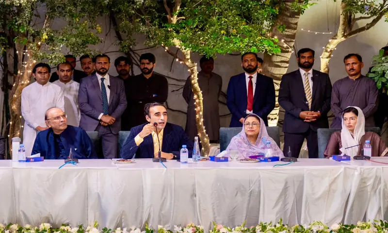 PPP chairman Bilawal Bhutto-Zardari speaks during the parliamentary party meeting at Bilawal House. &mdash;Dawn
