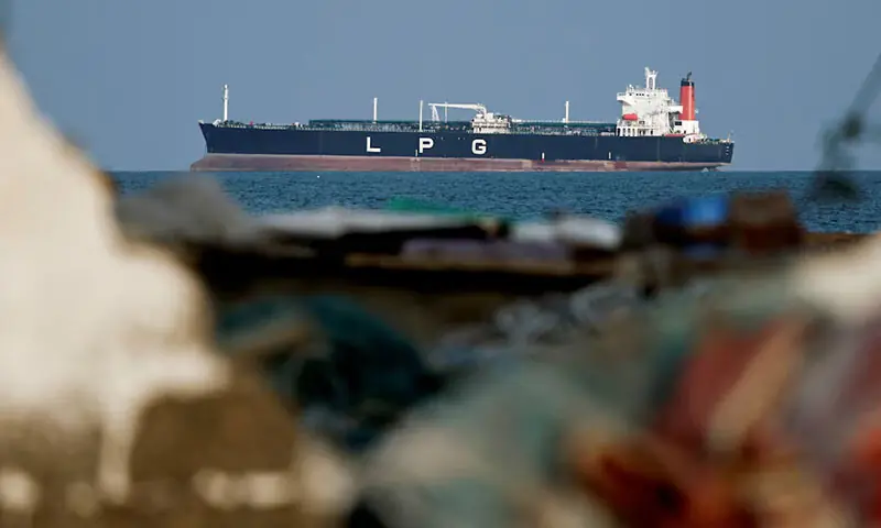 An LPG gas tanker at anchor as traffic is down in the Strait of Hormuz, amid the US-Israeli conflict with Iran, in Shinas, Oman on March 11. — Reuters