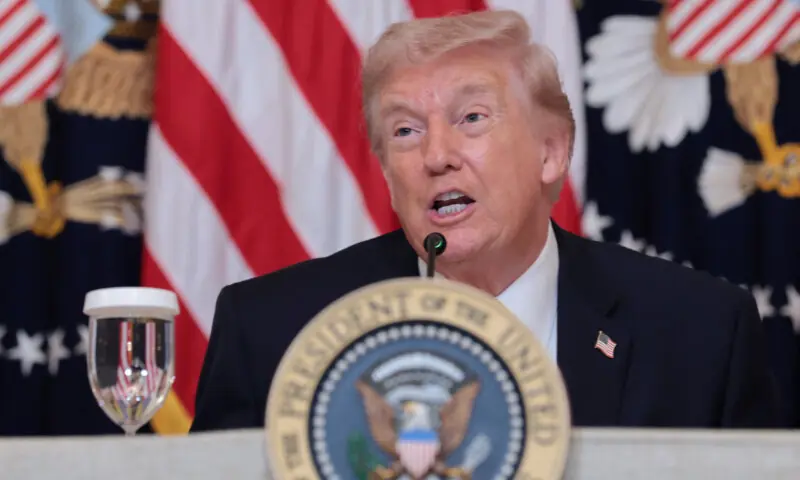 US President Donald Trump speaks during a lunch with the Kennedy Center board members in the East Room of the White House in Washington, D.C., US, March 16, 2026. &mdash; Reuters