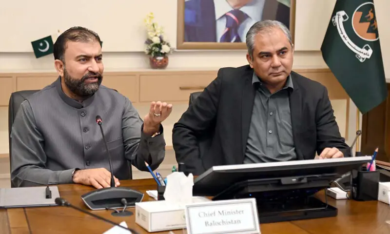 Balochistan Chief Minister Mir Sarfraz Bugti chairs a meeting on law and order, alongside Interior Minister Mohsin Naqvi.—APP Balochistan Chief Minister Mir Sarfraz Bugti chairs a meeting on law and order, alongside Interior Minister Mohsin Naqvi.—APP