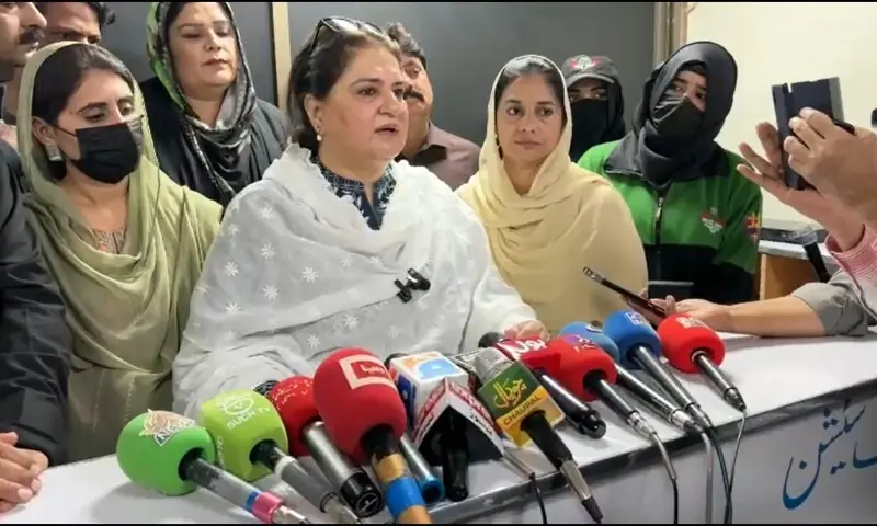 Benazir Income Support Programme Chairperson Senator Rubina Khalid talks to media during her visit to Sheikh Zayed Hospital in Rahim Yar Khan on March 17. &mdash; screengrab via video.