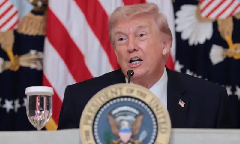 US President Donald Trump speaks during a lunch with the Kennedy Center board members in the East Room of the White House in Washington, D.C., US, March 16, 2026. &mdash; Reuters