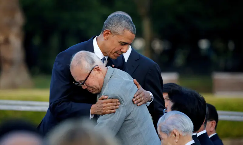 A MAY 27, 2016, file photo shows US president Barack Obama hugging atomic bomb survivor Shigeaki Mori during a visit to Hiroshima Peace Memorial Park.&mdash;Reuters