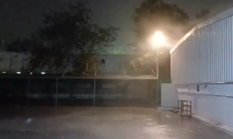 This photo shows heavy rainfall in Karachi on Wednesday night. &mdash; DawnNewsTV