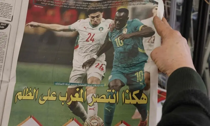 A man holds a Moroccan newspapers following CAF&rsquo;s decision to strip Senegal of its Africa Cup of Nations (AFCON) title in Rabat on March 18. &mdash; AFP/File