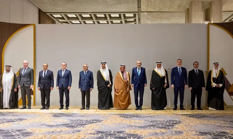 Foreign ministers of  Azerbaijan, Jordan, the United Arab Emirates, Bahrain, Pakistan, Turkiye, Syria, Qatar, Kuwait, Lebanon and Egypt attend the consultative ministerial meeting held in Riyadh. &mdash; Photo via X/@KSAmofaEN