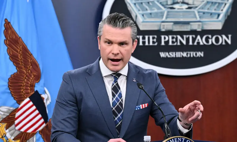 US Secretary of Defense Pete Hegseth speaks during a news conference at the Pentagon in Washington, DC, on March 19, 2026. &mdash; AFP