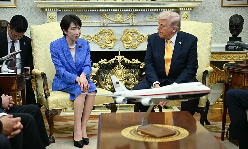US President Donald Trump meets with Japan&rsquo;s Prime Minister Sanae Takaichi in the Oval Office of the White House in Washington on March 19. &mdash; AFP