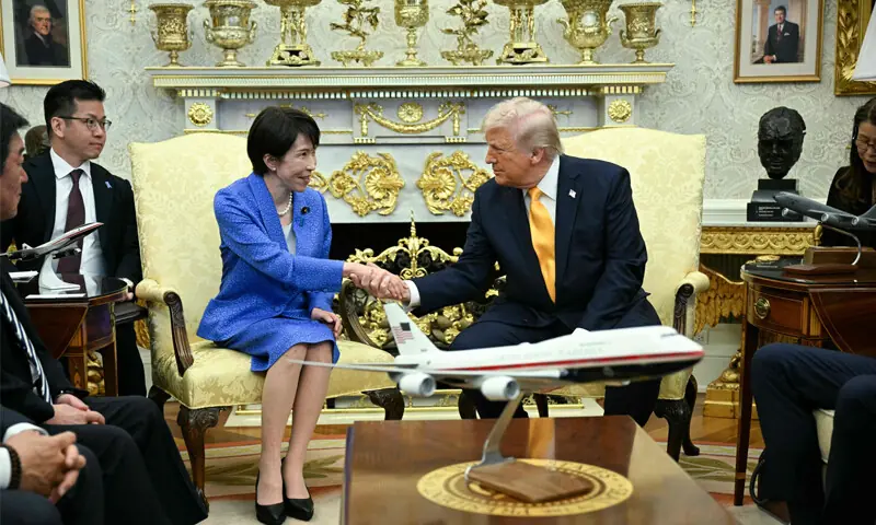 US President Donald Trump meets Japan&rsquo;s Prime Minister Sanae Takaichi at the White House.&mdash;AFP