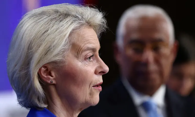 European Commission President Ursula von der Leyen and European Council President Antonio Costa attend a press conference at the end of a European Union leaders&rsquo; summit in Brussels, Belgium on March 20, 2026. &mdash; Reuters