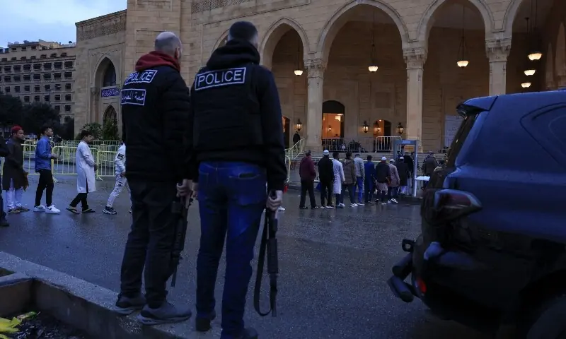 Police officers stand guard as worshippers arrive to attend Eidul Fitr prayers at the Mohammad Al Amin Mosque, following an escalation between Hezbollah and Israel, amid the US-Israeli conflict with Iran, in Beirut, Lebanon, March 20, 2026. &mdash;Reuters