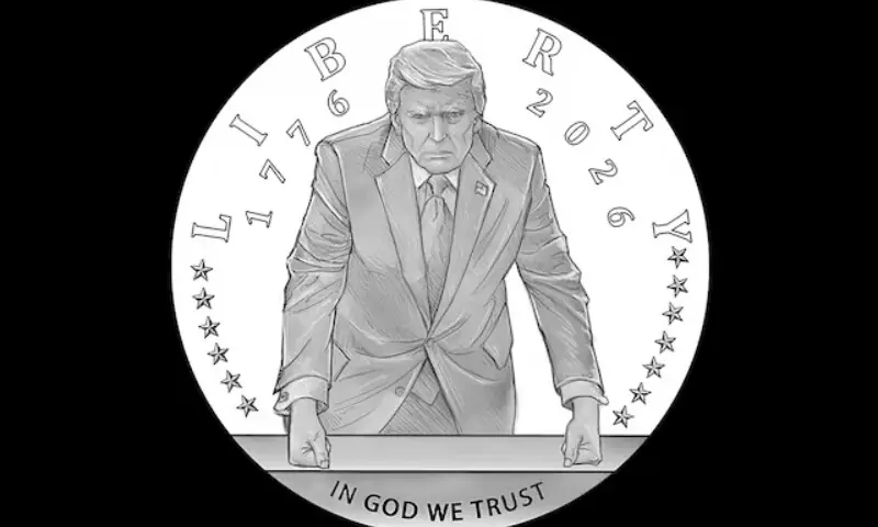 A Semiquincentennial commemorative gold coin design featuring US President Donald Trump. &mdash;Reuters