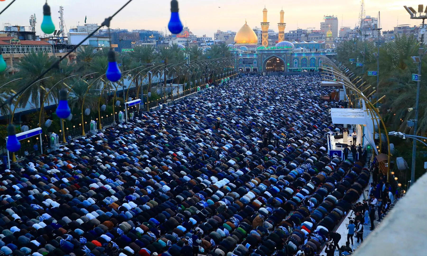 Muslims take part in the early morning prayers for Eidul Fitr in the holy city of Karbala, some 120 kilometres south of Iraq&rsquo;s Baghdad, on March 21, 2026. &mdash; AFP
