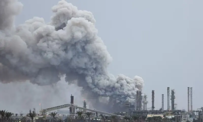 Smoke rises following a strike on the Bapco Oil Refinery, amid the US-Israeli conflict with Iran, on Sitra Island Bahrain, March 9. &mdash; Reuters