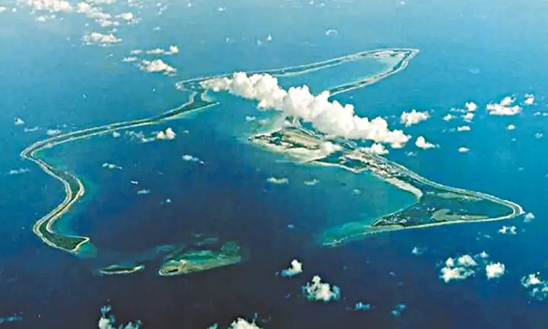 AN AERIAL view of Diego Garcia, the largest island in the Chagos Archipelago in the Indian Ocean and the site of a major US military base, leased from Britain in 1966.—Reuters/file
