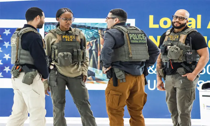 PERSONNEL of the Immigration and Customs Enforcement stand inside Newark Liberty International Airport, New Jersey.&mdash;AFP
