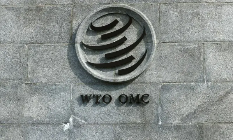 A logo is pictured outside the World Trade Organisation in Geneva, Switzerland on September 28 2021. &mdash; Reuters/File
