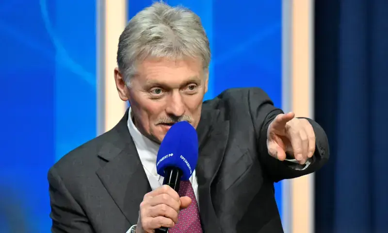 Kremlin spokesman Dmitry Peskov gestures during Russian President Vladimir Putin’s annual end-of-year press conference in Moscow, Russia on December 19, 2025. — Reuters/File