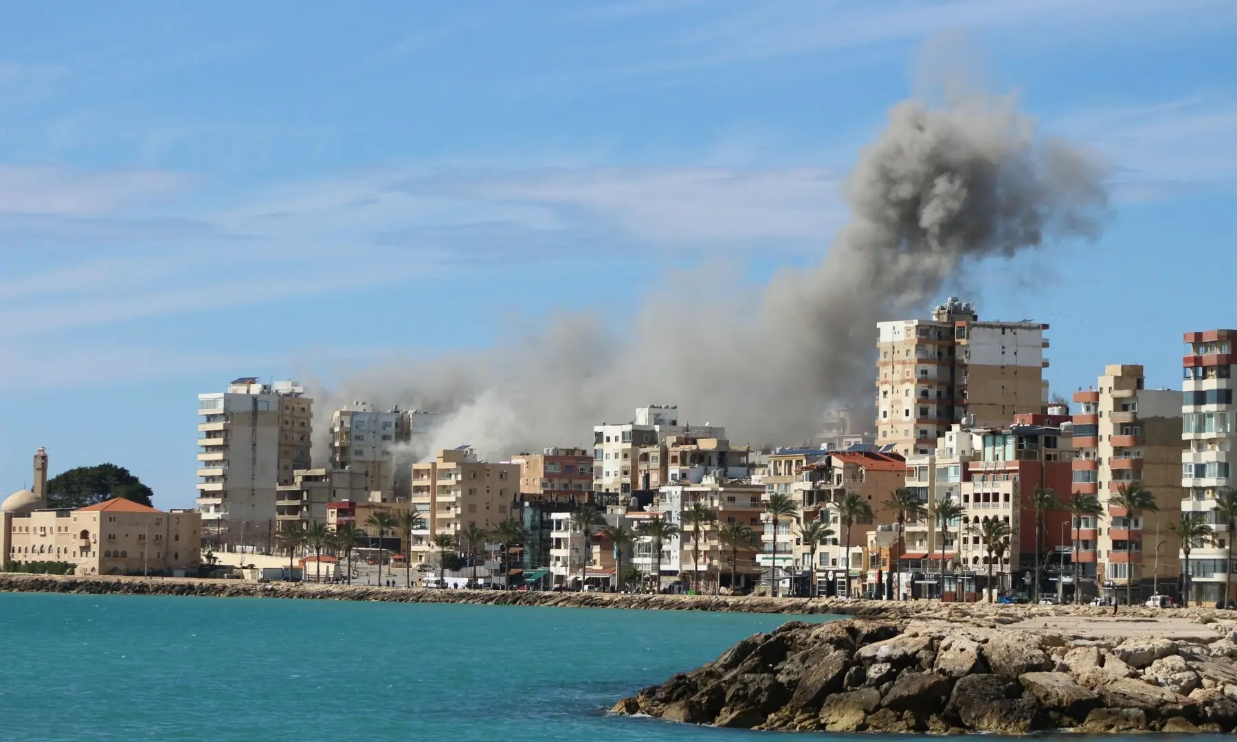 Smoke rises from the site of an Israeli airstrike that targeted the eastern outskirts of the southern Lebanese coastal city of Tyre on March 24. &mdash; AFP