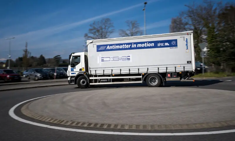 A TRUCK takes part in a test-drive of the world&rsquo;s first antimatter delivery system.&mdash;AFP