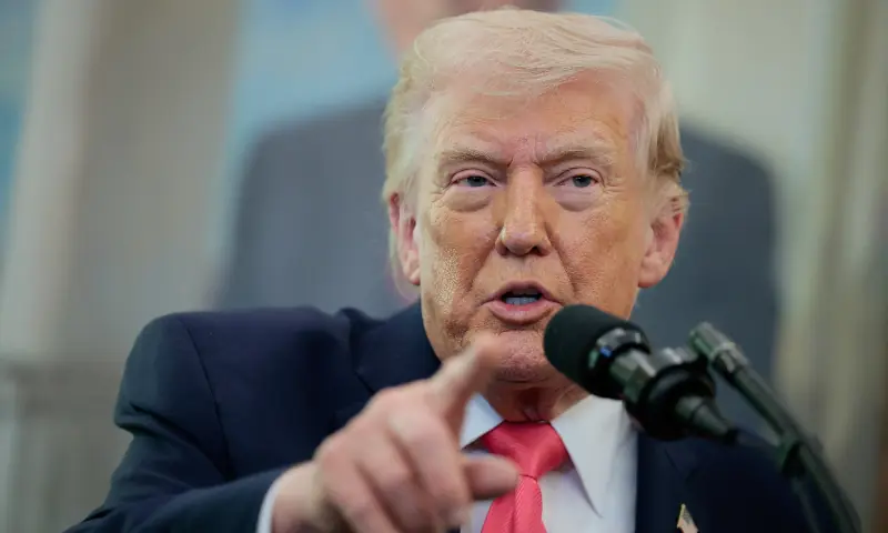 US President Donald Trump speaks as he attends Markwayne Mullin&rsquo;s swearing-in as Department of Homeland Security (DHS) Secretary, at the White House in Washington, DC, US on March 24, 2026. &mdash; Reuters