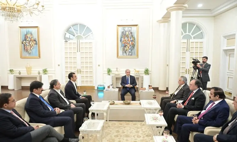 Prime Minister Shehbaz Sharif and Pakistan People&rsquo;s Party Chairman Bilawal Bhutto Zardari along with a delegation hold a meeting in Islamabad on March 25, 2026. &mdash; photo courtesy PTV News