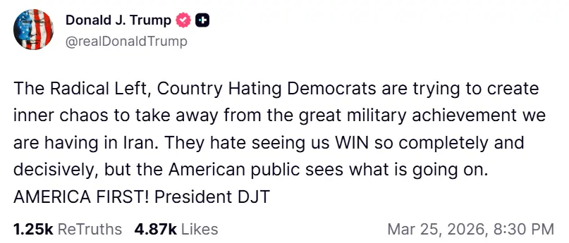Trump accuses &lsquo;Radical Left&rsquo; of undermining &lsquo;great military achievement&rsquo; in Iran