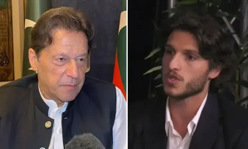 A combination photo of PTI founder Imran Khan (L) and his son, Kasim Khan. &mdash; BBC Urdu/ @RealAmVoice/X