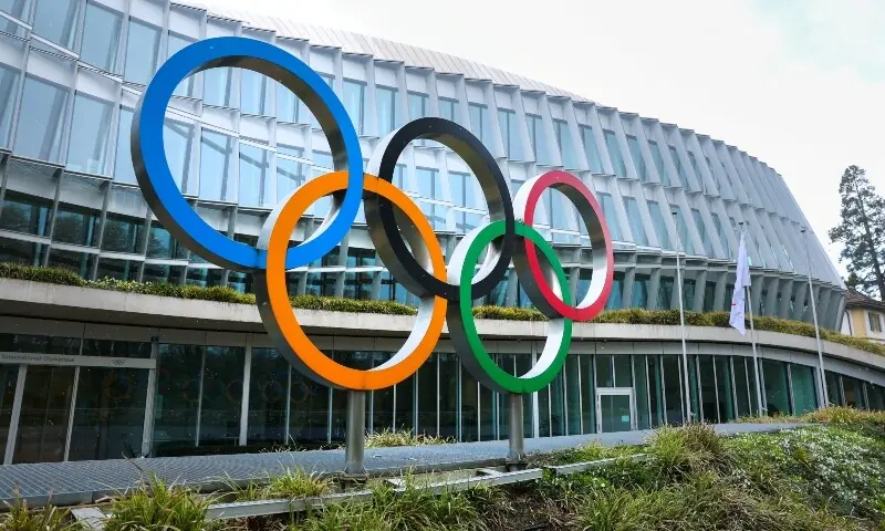 Olympic rings are pictured outside the International Olympic Committee (IOC) during an Executive Board meeting at the Olympic House in Lausanne, Switzerland on March 26, 2026. &mdash; Reuters