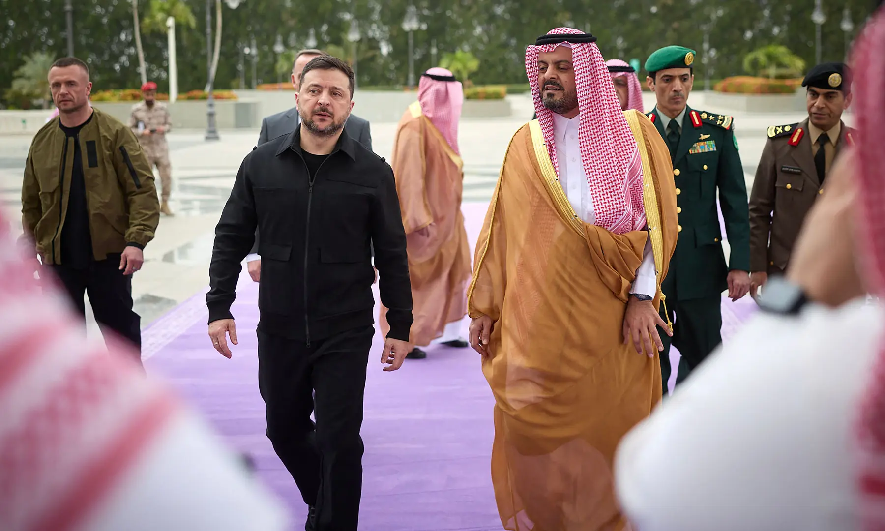 This handout photograph taken and released by the Ukrainian Presidential Press Service on March 26, 2026, shows Ukraine’s President Volodymyr Zelensky (L) walking with Prince Saud bin Mishaal bin Abdulaziz Al Saud - the Deputy Governor of the Mecca Region (R), in Jeddah. — AFP This handout photograph taken and released by the Ukrainian Presidential Press Service on March 26, 2026, shows Ukraine’s President Volodymyr Zelensky (L) walking with Prince Saud bin Mishaal bin Abdulaziz Al Saud - the Deputy Governor of the Mecca Region (R), in Jeddah. — AFP