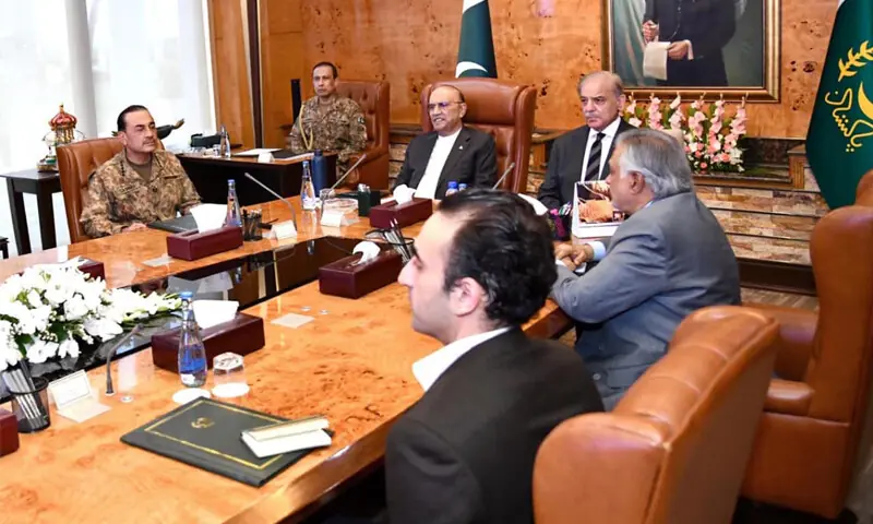 PRESIDENT Asif Ali Zardari, PM Shehbaz Sharif and Field Marshal Asim Munir attend the huddle.—APP PRESIDENT Asif Ali Zardari, PM Shehbaz Sharif and Field Marshal Asim Munir attend the huddle.—APP