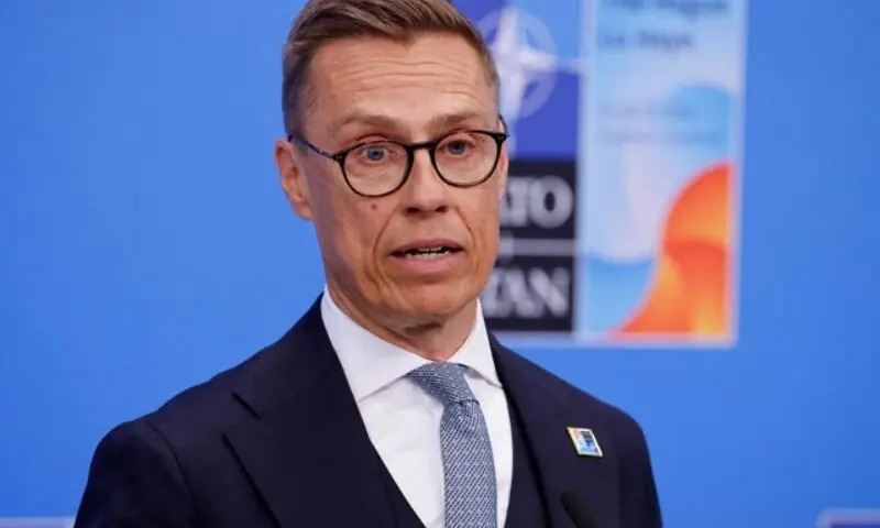 Finland&rsquo;s President Alexander Stubb speaks to the media upon arriving to attend the North Atlantic Treaty Organization (NATO) Heads of State and Government summit in The Hague, on June 25, 2025. &mdash;Reuters