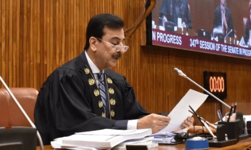 Chairman Yousuf Raza Gilani chairs a session of the Senate on March 8, 2025. — via X/OfficeSenate/File Chairman Yousuf Raza Gilani chairs a session of the Senate on March 8, 2025. — via X/OfficeSenate/File