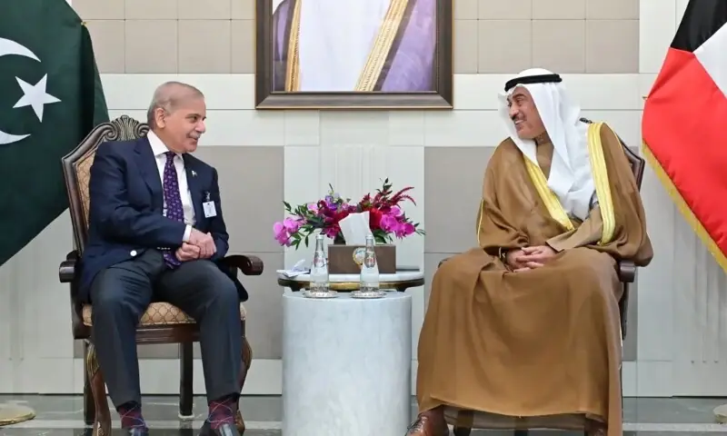 Prime Minister Shehbaz Sharif and Kuwait’s Crown Prince Sheikh Sabah Al Khaled Al Hamad Al Sabah. — Photo courtesy Permanent Mission of Pakistan to the UN/X Prime Minister Shehbaz Sharif and Kuwait’s Crown Prince Sheikh Sabah Al Khaled Al Hamad Al Sabah. — Photo courtesy Permanent Mission of Pakistan to the UN/X
