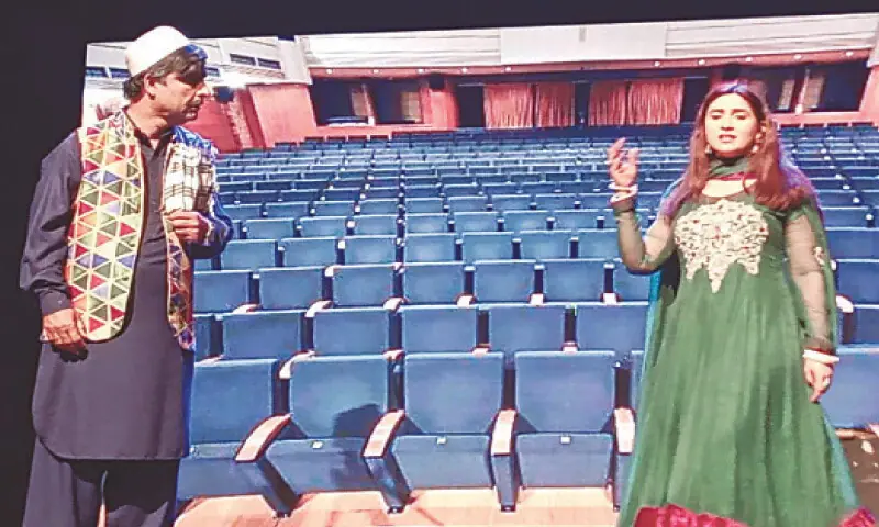 Artists perform in a play Khali Stage at the PNCA in Islamabad on Friday. — White Star Artists perform in a play Khali Stage at the PNCA in Islamabad on Friday. — White Star