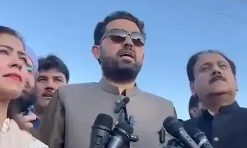 KP Chief Minister Sohail Afridi speaks to the press outside Adiala Jail in Rawalpindi on November 6. &mdash; Screengrab via X/@PTIofficial/File