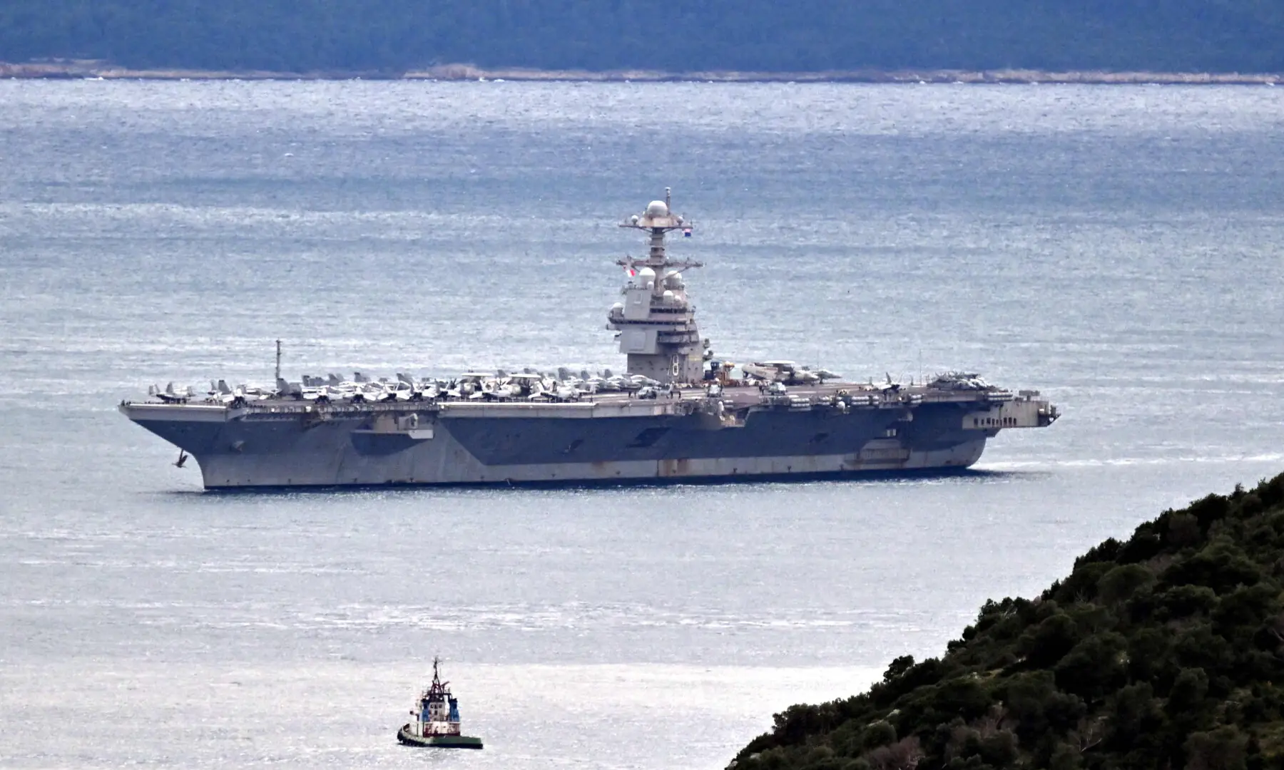 The world&rsquo;s largest aircraft carrier USS Gerald R. Ford, which has been part of Middle East war operations, arrives in the Croatian coastal city of Split for a scheduled port visit and maintenance stop on March 28, 2026. &mdash; AFP