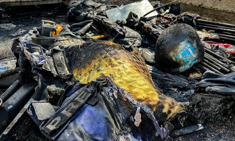 Gear that was used by a media crew of journalists who were killed in an Israeli strike earlier is displayed near the husk of their destroyed vehicle along the side of a road leading to Jezzine in southern Lebanon on March 28, 2026. — AFP Gear that was used by a media crew of journalists who were killed in an Israeli strike earlier is displayed near the husk of their destroyed vehicle along the side of a road leading to Jezzine in southern Lebanon on March 28, 2026. — AFP