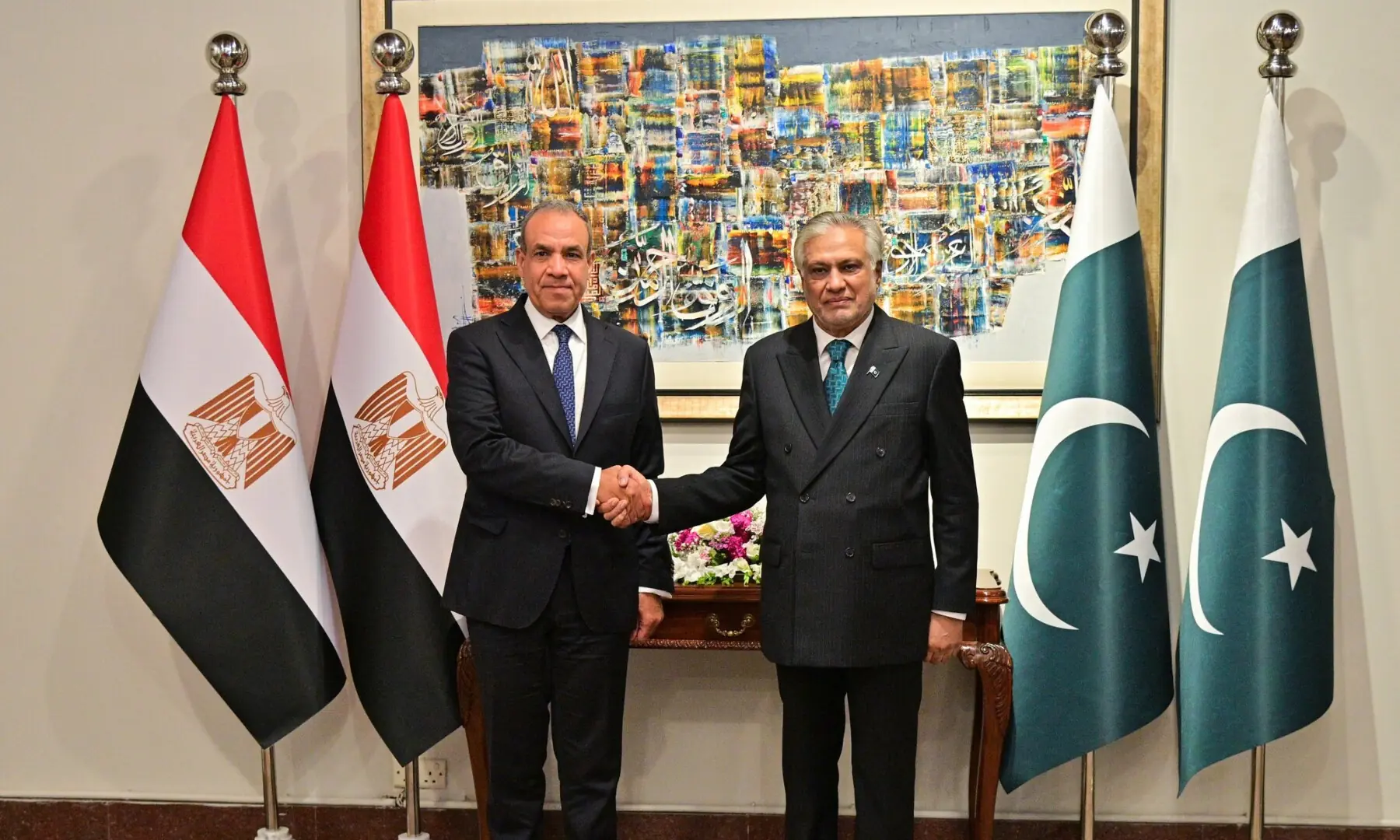 Deputy PM and Foreign Minister Ishaq Dar shakes hands with Egyptian FM Dr Badr Abdelatty in Islamabad on March 29, 2026. &mdash; X/ForeignOfficePk