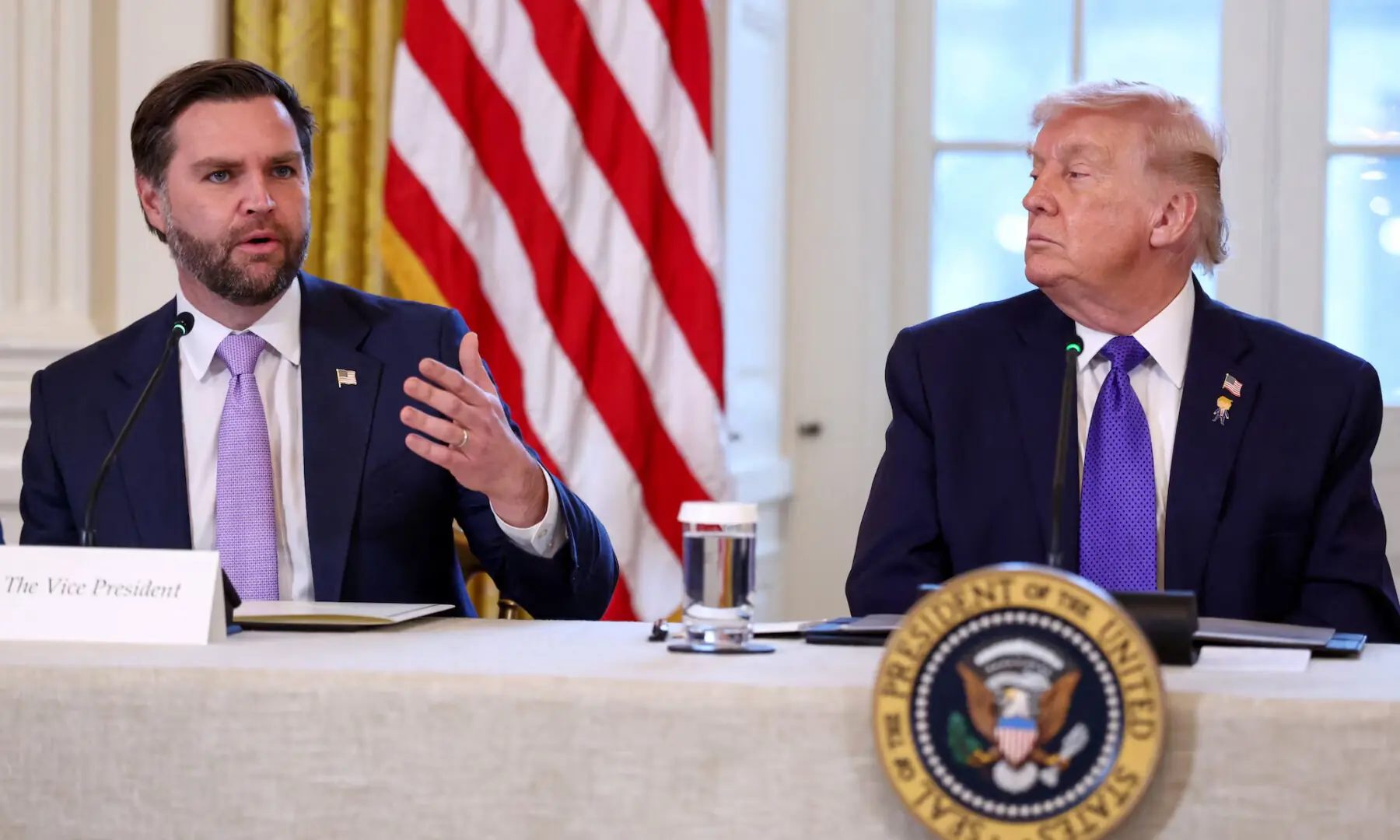 US President Donald Trump and Vice President JD Vance attend a meeting with oil industry executives, at the White House in Washington, DC, US on January 9, 2026. — Reuters/File