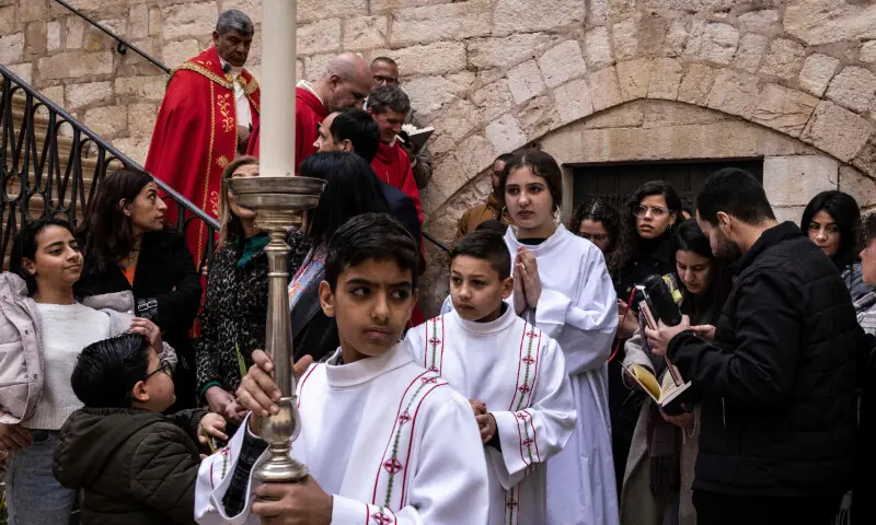 Altar servers start the Palm Sunday Mass Procession, commemorating Jesus Christ’s entry into Jerusalem, at the Catholic Franciscan Monastery of Saint Saviour in the old city of Jerusalem on March 29, 2026. — AFP Altar servers start the Palm Sunday Mass Procession, commemorating Jesus Christ’s entry into Jerusalem, at the Catholic Franciscan Monastery of Saint Saviour in the old city of Jerusalem on March 29, 2026. — AFP