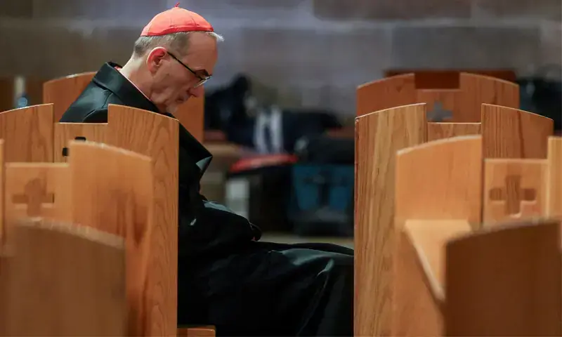 Cardinal Pierbattista Pizzaballa sits in the Church of All Nations following the cancellation of the traditional Palm Sunday procession.&mdash;Reuters